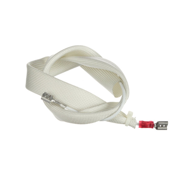 A white strap with a red and blue connector.