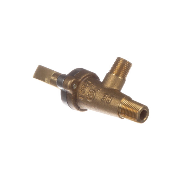 A close-up of a brass Vollrath gas valve.