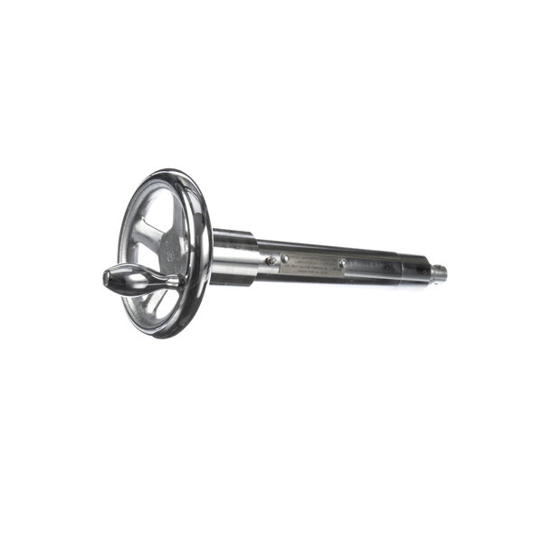 A metal actuator with a handle on a white background.