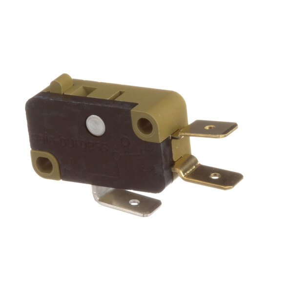 A close-up of a black and gold Manitowoc Ice float switch.