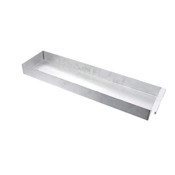 A silver rectangular metal tray with a handle.