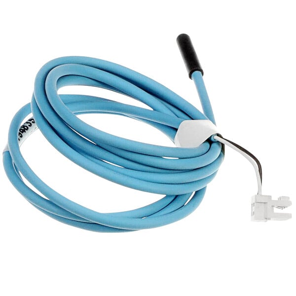 A Delfield defrost probe with a blue cable and white plug.