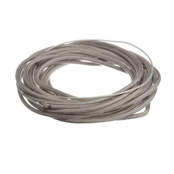 A coil of silver wire with a gray cord.