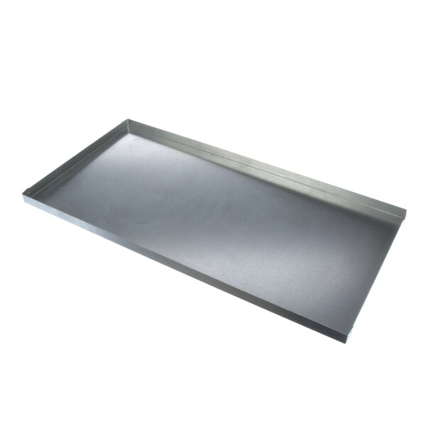 A Beverage-Air condenser pan, a rectangular stainless steel tray.
