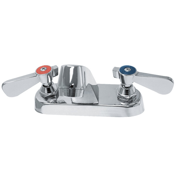 An Advance Tabco deck mount medical faucet with lever handles and a cast spout.