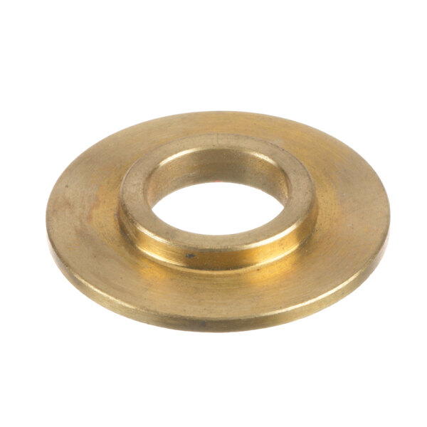 A brass plated steel Univex spacer with a hole in it.
