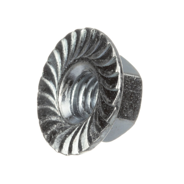 A close-up of a Blodgett 8628 hex nut with a spiral design.