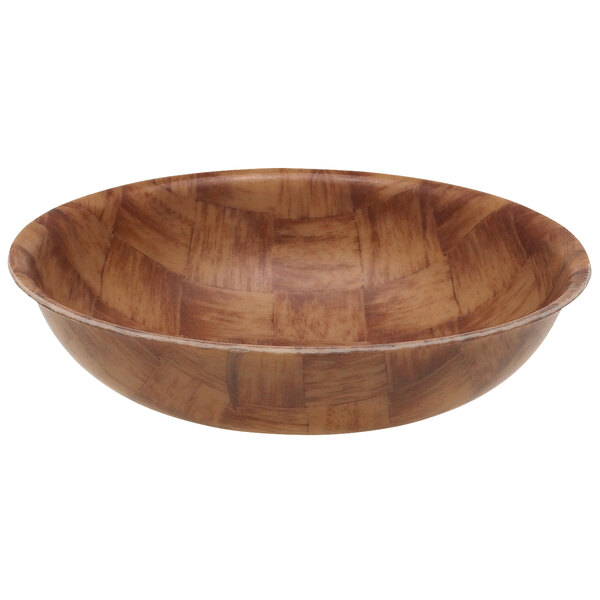 A dark Cambro salad bowl with a basketweave pattern.