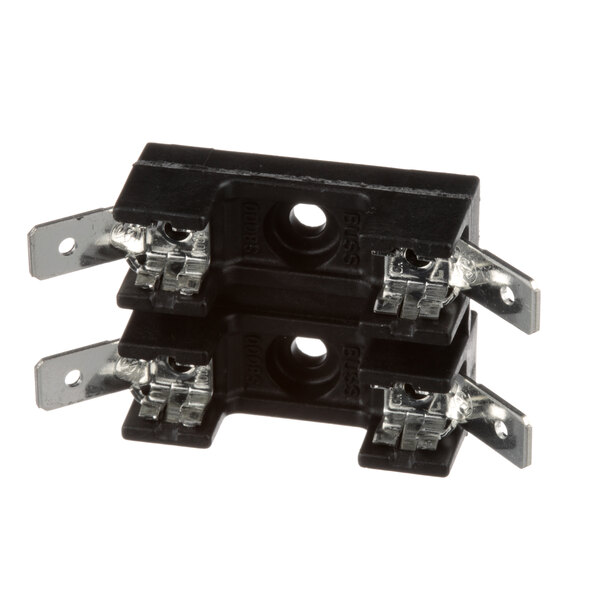 A close-up of a black and silver Frymaster electrical fuse block.