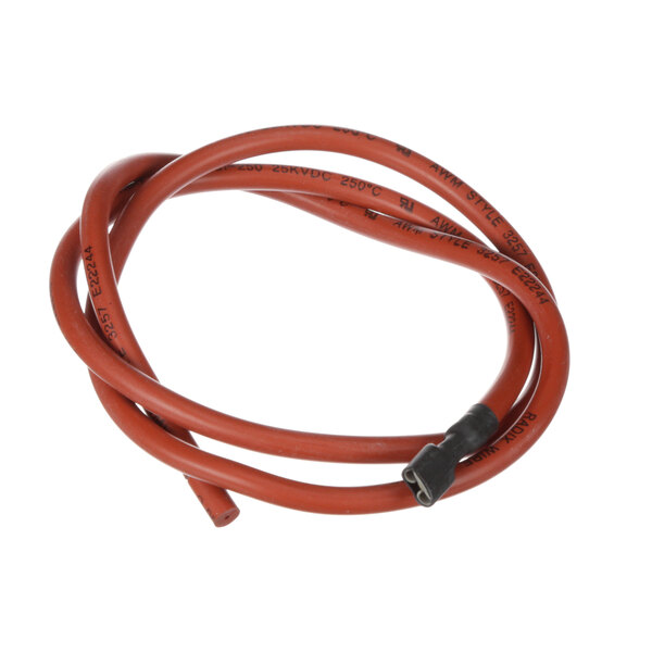 A close-up of a red and black Cleveland ignition cable.