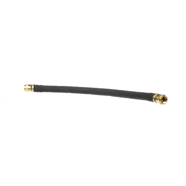 A black hose with gold connectors.