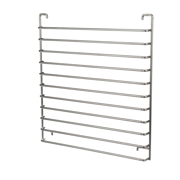 A metal rack with many metal bars.