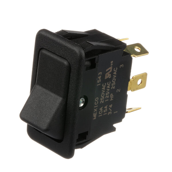 A black Imperial rocker switch with a gold toggle.