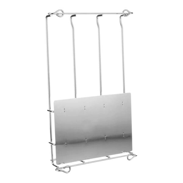 A Convotherm metal rack with two hooks.