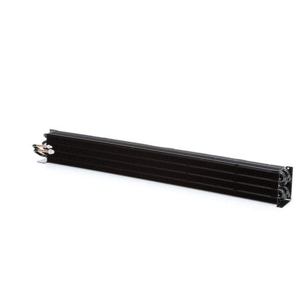A black rectangular Delfield evaporator coil with rippled fins.