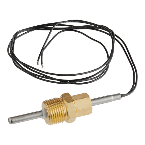 A close-up of a gold Hatco temperature probe with a wire.