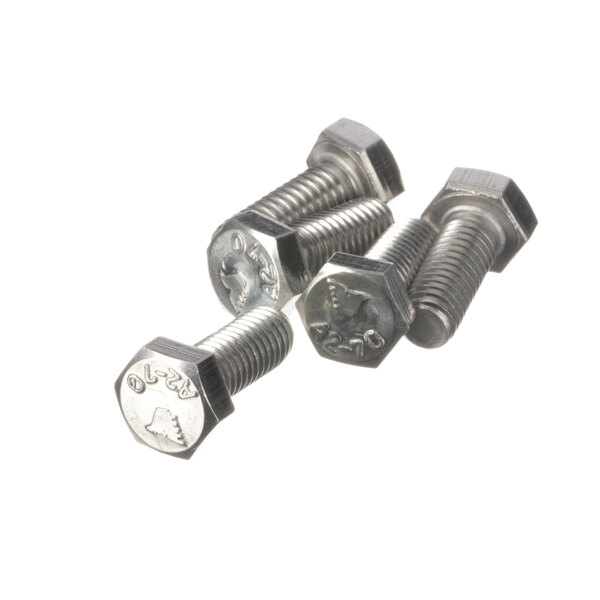 Three hex head Rational screws on a white background.