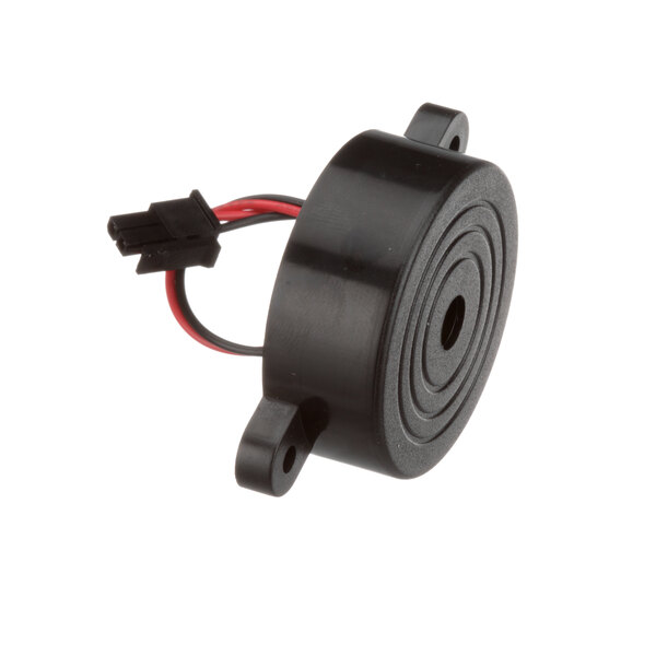 A small black round Frymaster Smt Universal Sound Device with red and black wires.