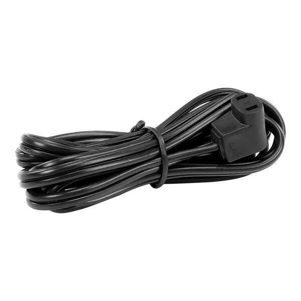 A black cable with a white plug.