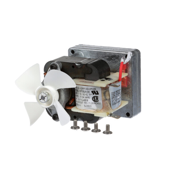 An Antunes 7000240 electric motor with a white fan and screws on top.