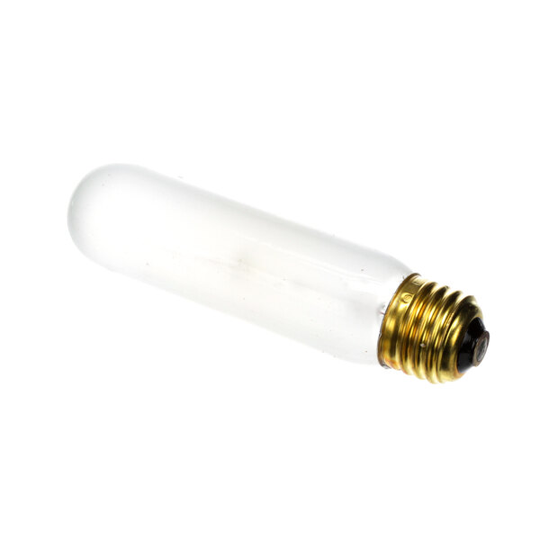 A close-up of a True Refrigeration light bulb with a gold cap.