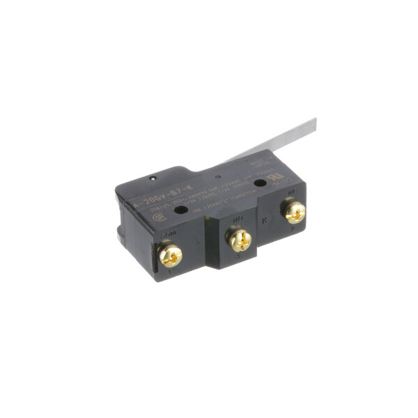 A black Market Forge Microswitch with gold screws.