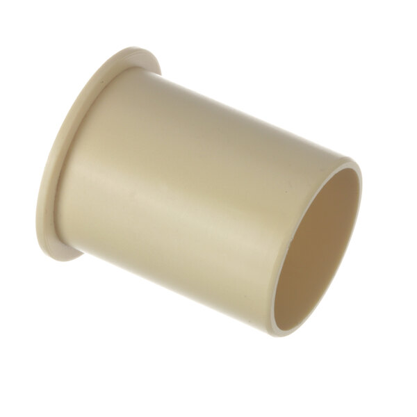 A close-up of a beige plastic pipe fitting on a white background.