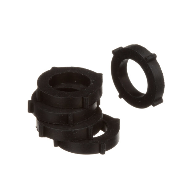 A black rubber washer with a hole in the center on a white background.