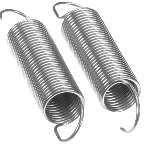 A pair of metal springs with silver metal ends.