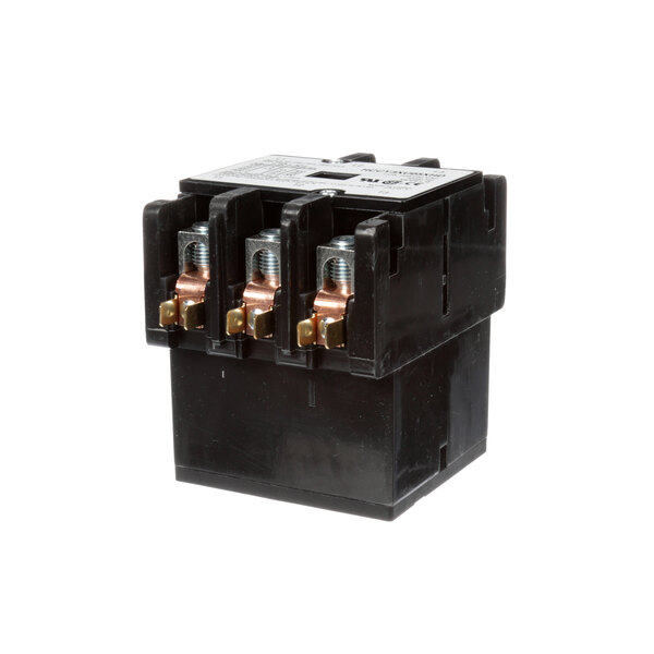 A black rectangular Middleby Marshall contactor with several copper and silver metal parts.