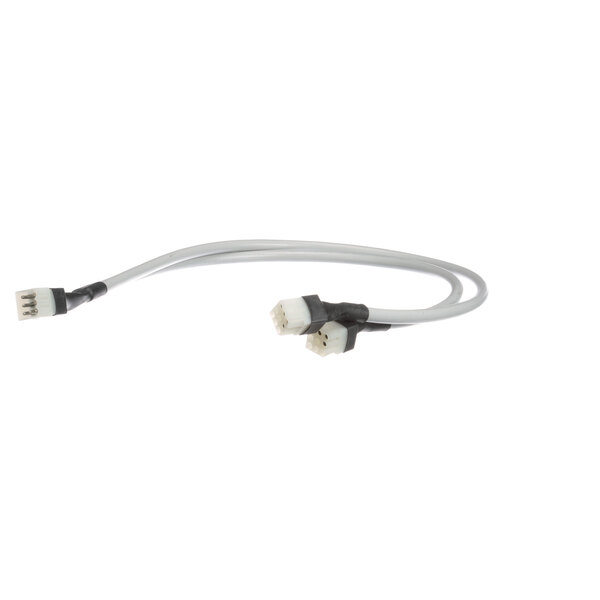 A white True Refrigeration power cord with black and white plug ends.