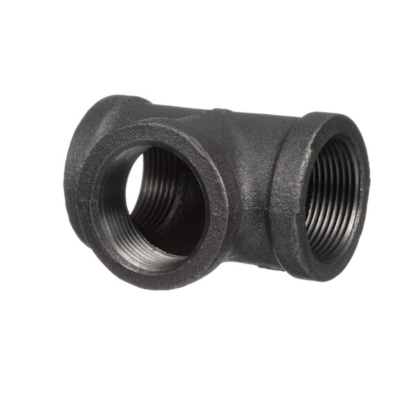 A black pipe fitting for a Frymaster rethermalizer with two threaded ends.