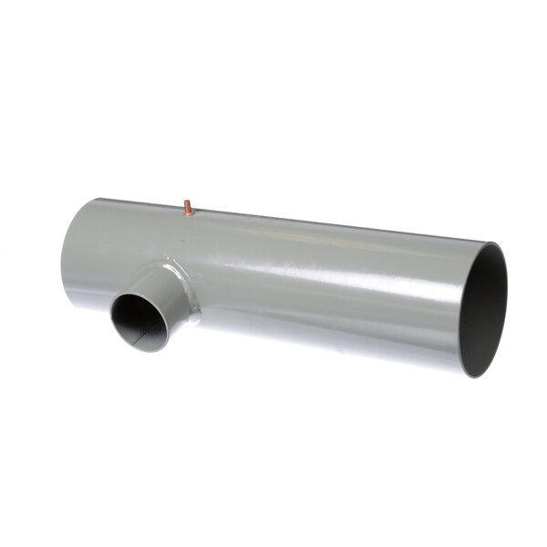 A grey pipe with a white cylinder on the end.
