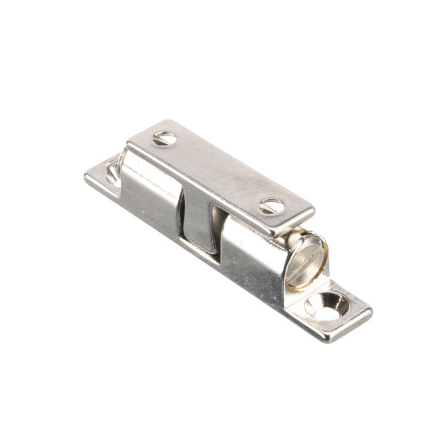 A close-up of a stainless steel Southbend latch.