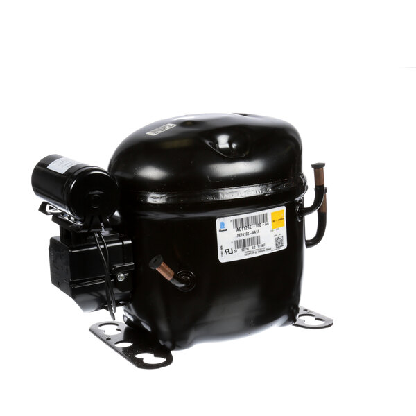 A Beverage-Air compressor with a black metal housing.