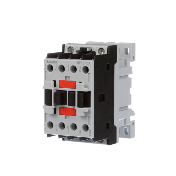 A close-up of a white and black Middleby Marshall Contactor with red and black buttons.