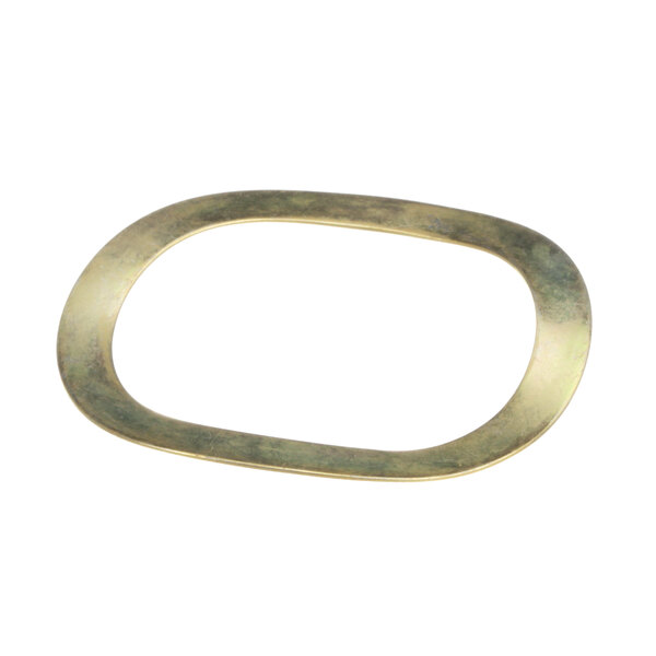A metal oval-shaped brass washer.