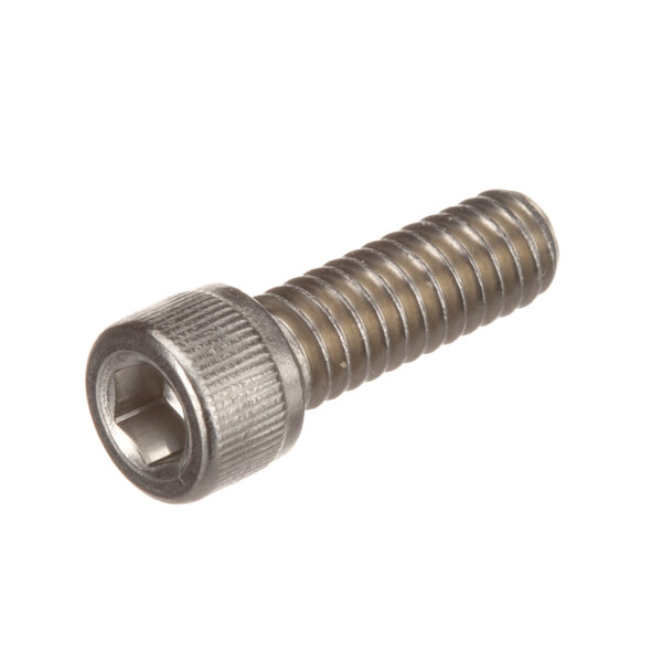 A close-up of a Groen metal screw with a metal head.