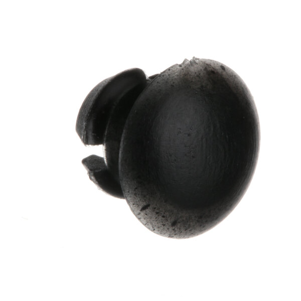 A close-up of a black round Hobart hole plug.
