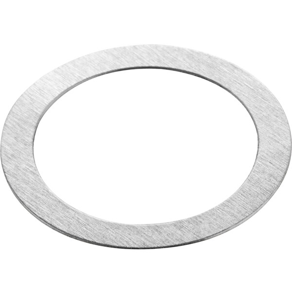 A stainless steel shim with a silver circle