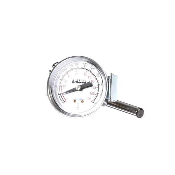 A close-up of a T-METER thermometer gauge on a white background.