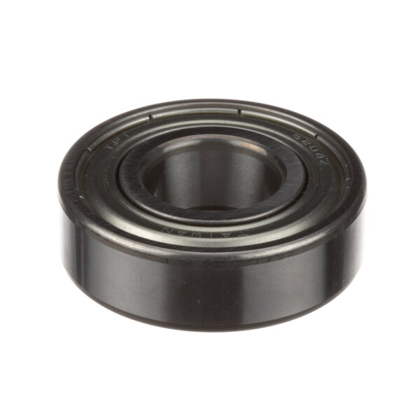 A close-up of a black Globe X10012 ball bearing with a black rubber ring.