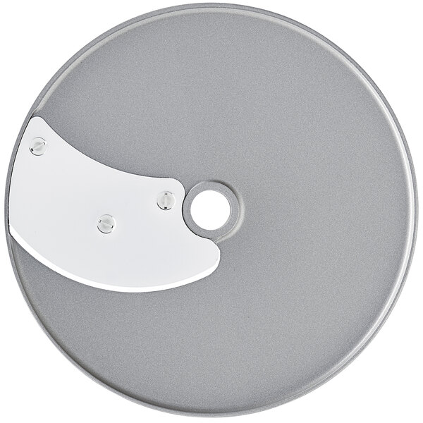 A Robot Coupe 1/4" slicing disc with a white center handle.