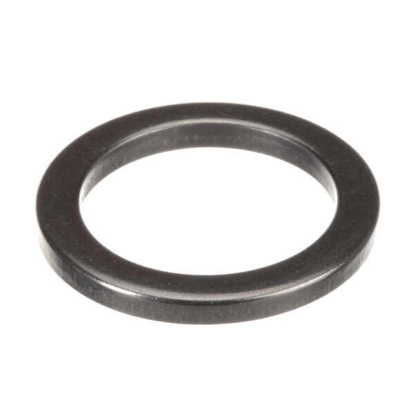 A black rubber washer ring on a white background.
