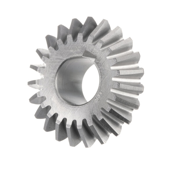 A close-up of a metal gear wheel.