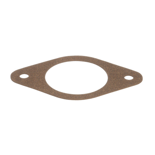 A brown oval shaped gasket with holes.