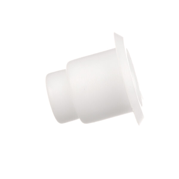A close-up of a white plastic bushing with a round top.