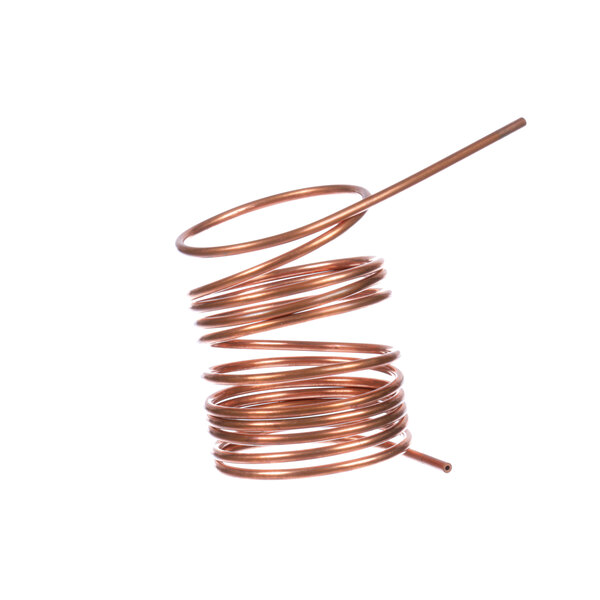 A close-up of a copper capillary tube on a white background.