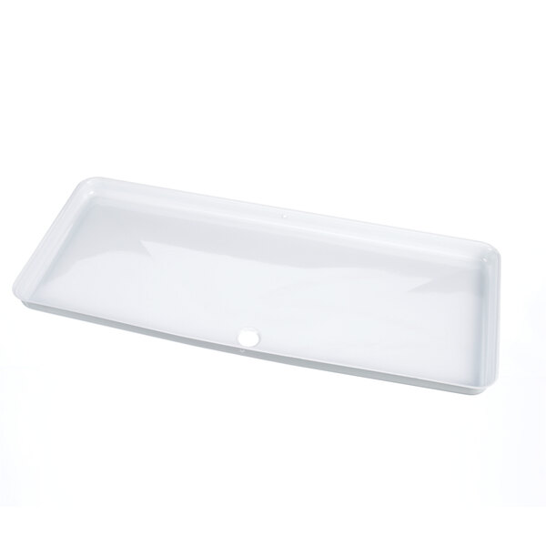 A white rectangular tray with a hole in it.