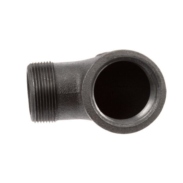 A black Cleveland elbow pipe fitting with a hole.
